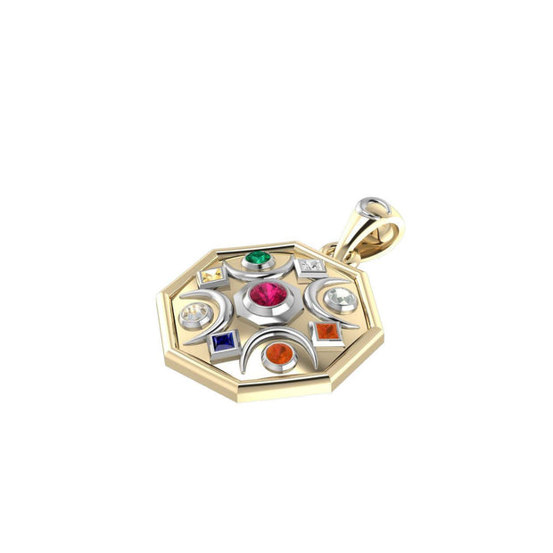 Chandra Moon Silver and Gold Accent with Gemstone Pendant MPD3845 - Wholesale Jewelry