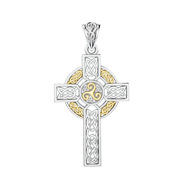 Celtic Cross Sterling Silver with Gold Accent Pendant  MPD3969