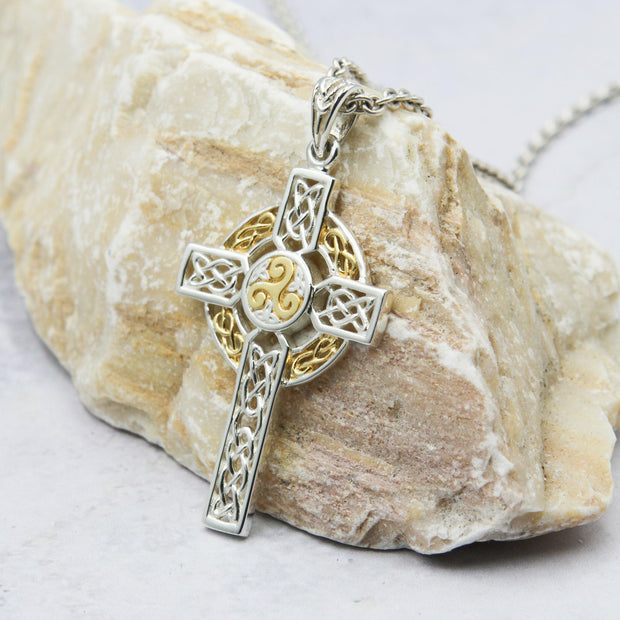 Celtic Cross Sterling Silver with Gold Accent Pendant MPD3969 - Wholesale Jewelry
