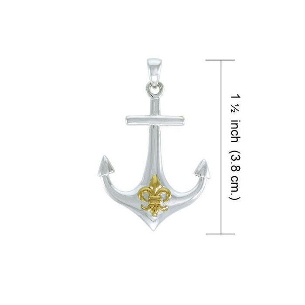 Anchored in the royalty of Fleur-de-Lis ~ Sterling Silver with 14k Gold Accent Pendant MPD4048