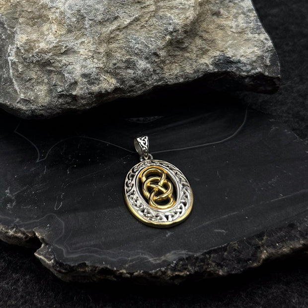 The present is eternal ~ Celtic Knotwork Sterling Silver Pendant Jewelry with Gold accent MPD4133 - Wholesale Jewelry