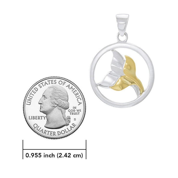 Double Whale Tail Sterling Silver with Gold Accent Pendant MPD4421 - Wholesale Jewelry