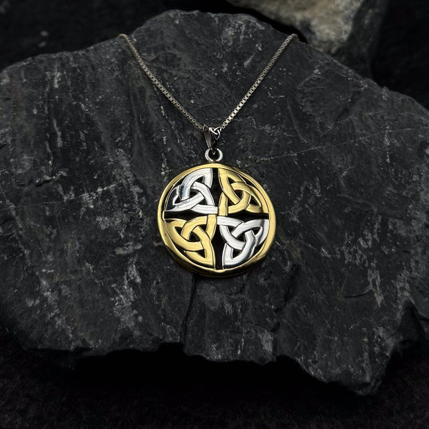 Celtic Trinity Quaternary Knot Silver and 14K Gold Accent Pendant MPD4637 - Wholesale Jewelry