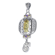 The Reiki Japanese Lantern and Dai Ko Myo Symbol Silver and Gold Accent Pendant with Gemstone MPD4927