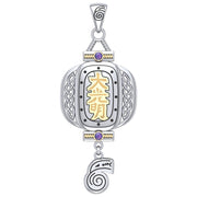 The Reiki Japanese Lantern and Dai Ko Myo Symbol Silver and Gold Accent Pendant with Gemstone MPD4927