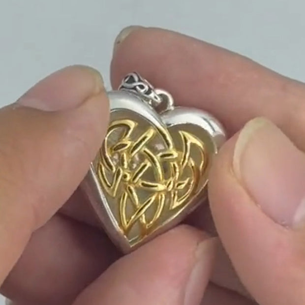 Celtic Heart Aroma Silver and 14K Gold Accent Locket Pendant MPD5040