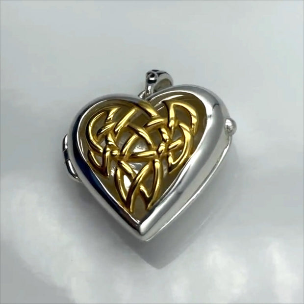 Celtic Heart Aroma Silver and 14K Gold Accent Locket Pendant MPD5040