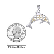 Swimming Dolphin with Flower of Life Silver and Gold Accent Pendant MPD5272 - Wholesale Jewelry