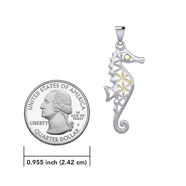 Silver and Gold Accent Flower of Life Seahorse Pendant MPD5299 - Wholesale Jewelry