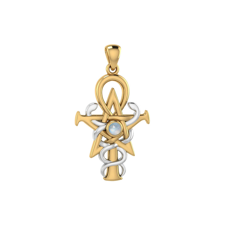 Oberon Zell Penkhaduce Wizardry Symbol Sterling Silver and Gold Accents and Rainbow Moonstone Pendant MPD6333