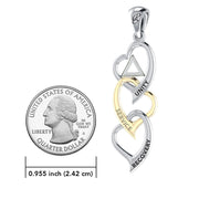 Triple Heart AA Recovery Pendant in Sterling Silver with Gold Accents MPD6372