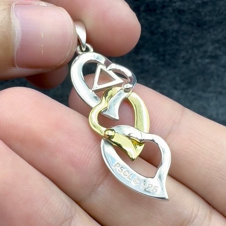 Triple Heart AA Recovery Pendant in Sterling Silver with Gold Accents MPD6372