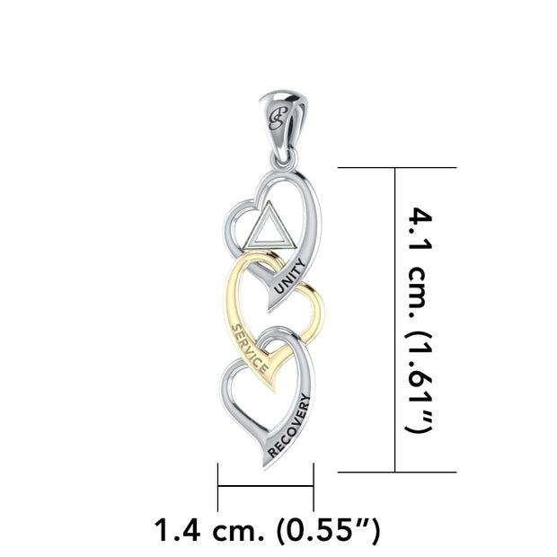 Triple Heart AA Recovery Pendant in Sterling Silver with Gold Accents MPD6372