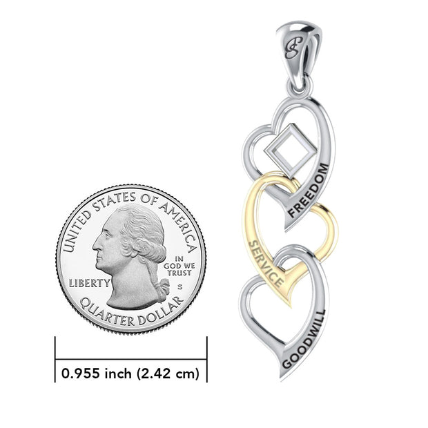 Triple Heart NA Recovery Pendant in Sterling Silver with Gold Accents MPD6373