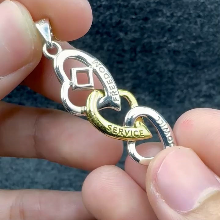 Triple Heart NA Recovery Pendant in Sterling Silver with Gold Accents MPD6373