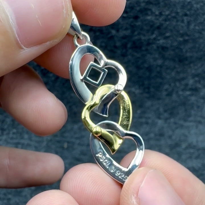 Triple Heart NA Recovery Pendant in Sterling Silver with Gold Accents MPD6373