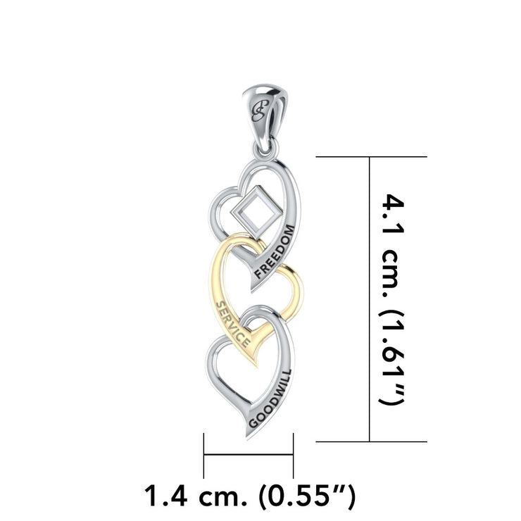 Triple Heart NA Recovery Pendant in Sterling Silver with Gold Accents MPD6373