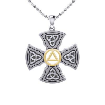 Templar Cross with AA Symbol Sterling Silver with 14K Gold Vermeil Accent Pendant MPD6376