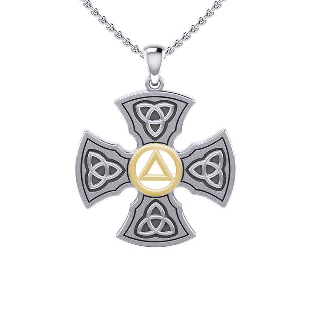 Templar Cross with AA Symbol Sterling Silver with 14K Gold Vermeil Accent Pendant MPD6376