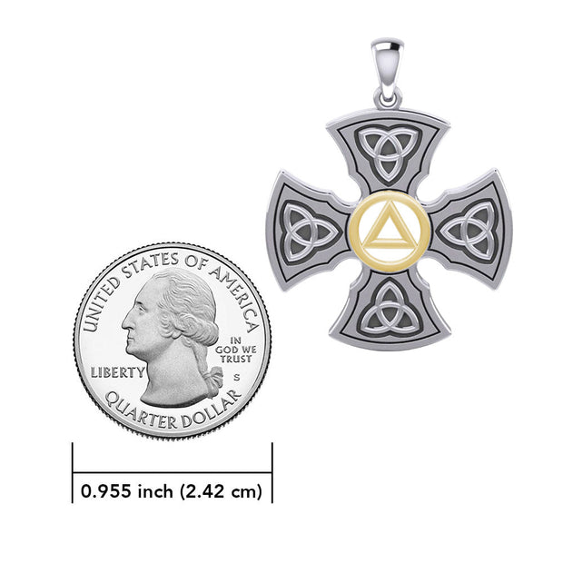 Templar Cross with AA Symbol Sterling Silver with 14K Gold Vermeil Accent Pendant MPD6376