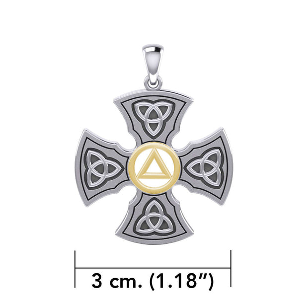 Templar Cross with AA Symbol Sterling Silver with 14K Gold Vermeil Accent Pendant MPD6376