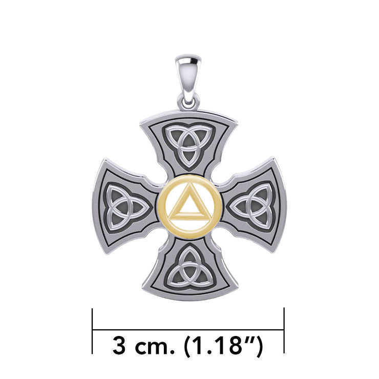 Templar Cross with AA Symbol Sterling Silver with 14K Gold Vermeil Accent Pendant MPD6376