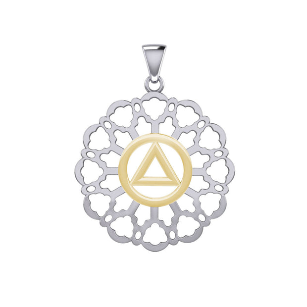 Rose Window with AA Symbol Sterling Silver with 14K Gold Vermeil Accent Pendant MPD6377