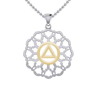 Rose Window with AA Symbol Sterling Silver with 14K Gold Vermeil Accent Pendant MPD6377