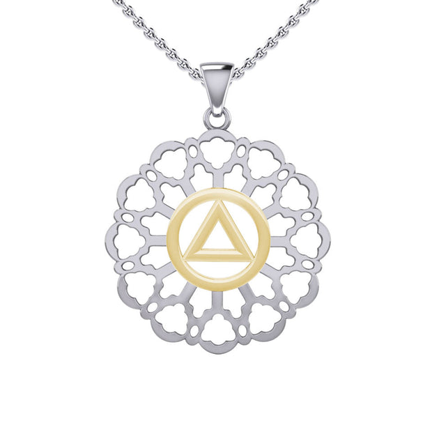 Rose Window with AA Symbol Sterling Silver with 14K Gold Vermeil Accent Pendant MPD6377