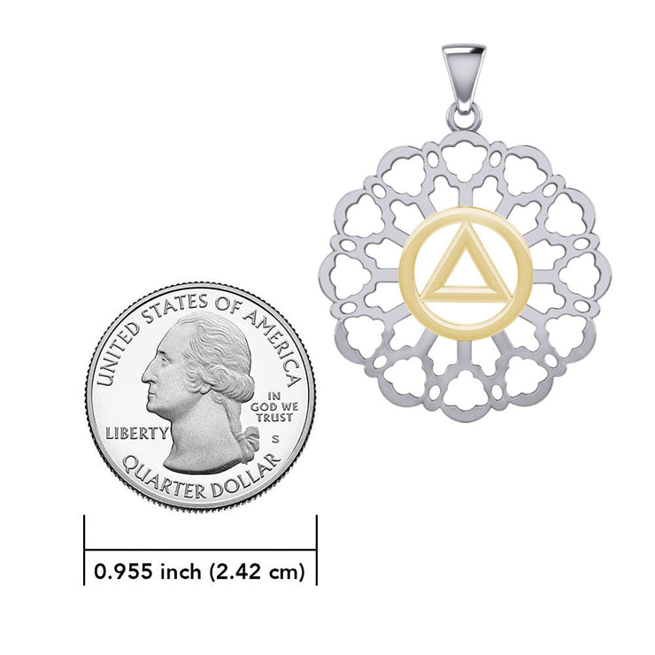 Rose Window with AA Symbol Sterling Silver with 14K Gold Vermeil Accent Pendant MPD6377