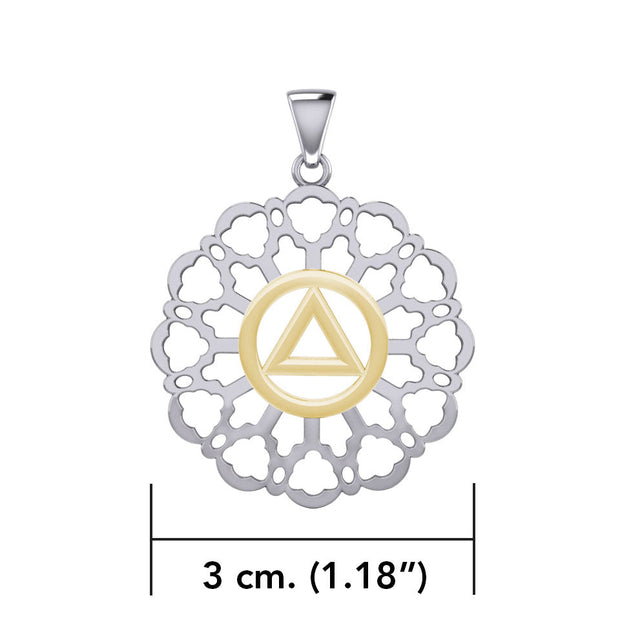 Rose Window with AA Symbol Sterling Silver with 14K Gold Vermeil Accent Pendant MPD6377