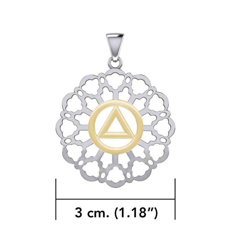 Rose Window with AA Symbol Sterling Silver with 14K Gold Vermeil Accent Pendant MPD6377