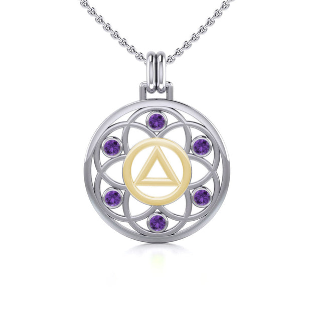 Flower of Life with AA Symbol Sterling Silver with 14K Gold Vermeil Accent Pendant MPD6378