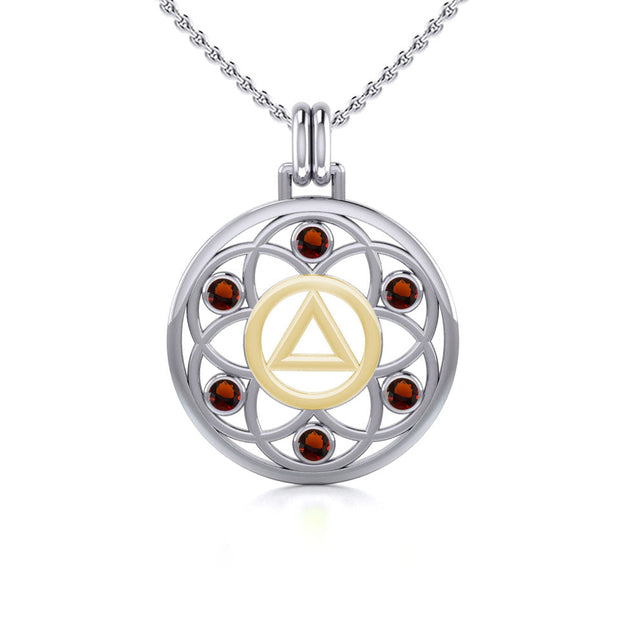 Flower of Life with AA Symbol Sterling Silver with 14K Gold Vermeil Accent Pendant MPD6378