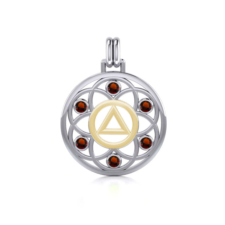 Flower of Life with AA Symbol Sterling Silver with 14K Gold Vermeil Accent Pendant MPD6378