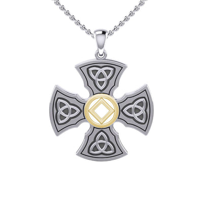 Templar Cross with NA Symbol Sterling Silver with 14K Gold Vermeil Accent Pendant MPD6379