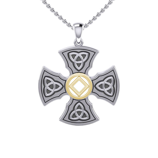 Templar Cross with NA Symbol Sterling Silver with 14K Gold Vermeil Accent Pendant MPD6379