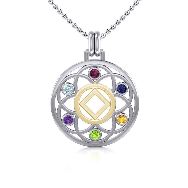 Flower of Life with NA Symbol Sterling Silver with 14K Gold Vermeil Accent Pendant MPD6381