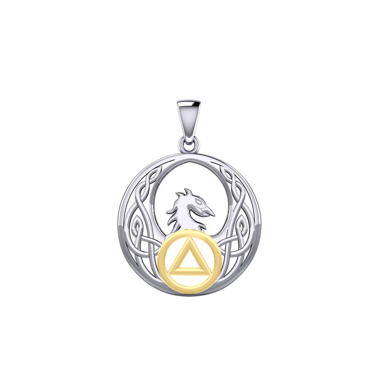 Celtic Phoenix with AA Recovery Symbol Sterling Silver with Gold Accent Pendant MPD6431