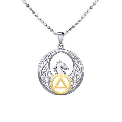 Celtic Phoenix with AA Recovery Symbol Sterling Silver with Gold Accent Pendant MPD6431