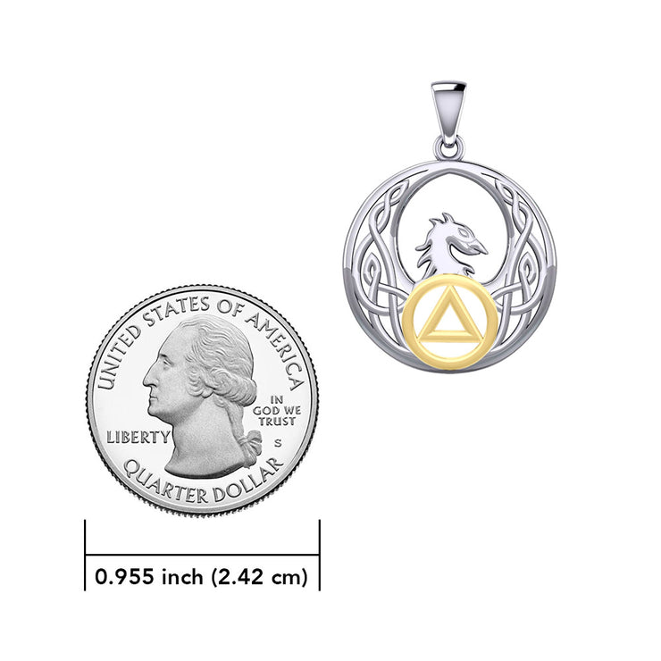 Celtic Phoenix with AA Recovery Symbol Sterling Silver with Gold Accent Pendant MPD6431