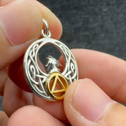 Celtic Phoenix with AA Recovery Symbol Sterling Silver with Gold Accent Pendant MPD6431