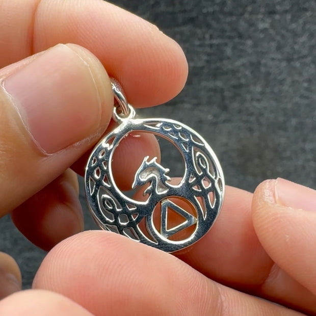 Celtic Phoenix with AA Recovery Symbol Sterling Silver with Gold Accent Pendant MPD6431