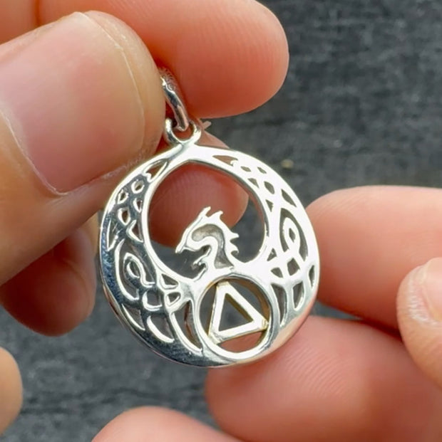 Celtic Phoenix with AA Recovery Symbol Sterling Silver with Gold Accent Pendant MPD6431