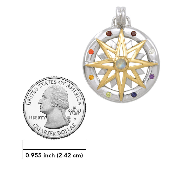 Wander through my compass Silver Pendant with 18K gold accent and gemstone MPD683