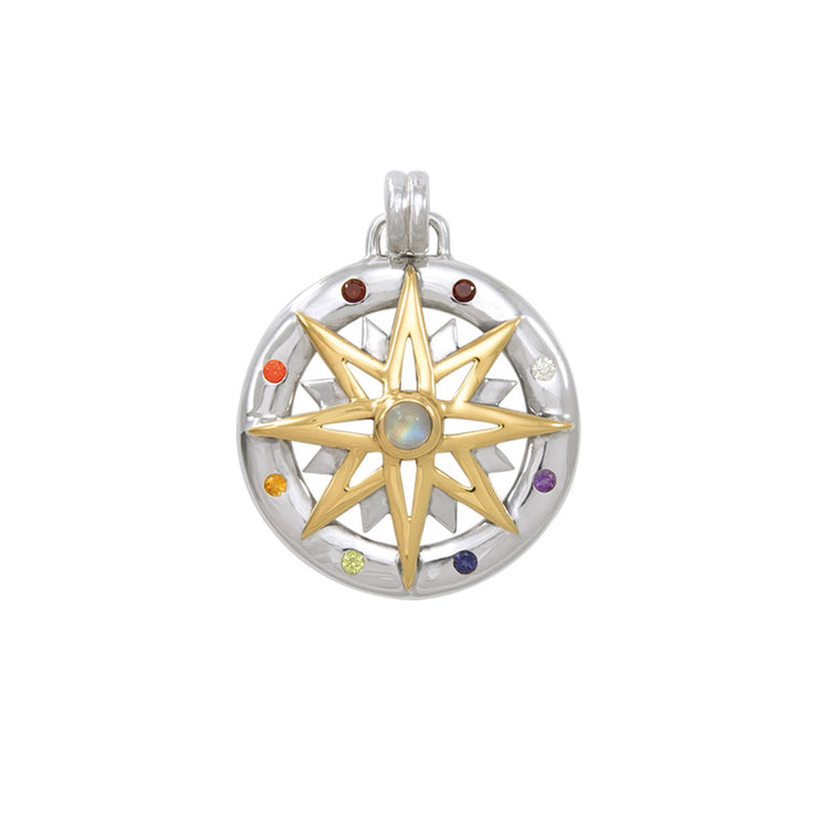 Wander through my compass Silver Pendant with 18K gold accent and gemstone MPD683