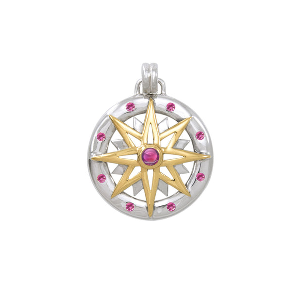 Wander through my compass Silver Pendant with 18K gold accent and gemstone MPD683