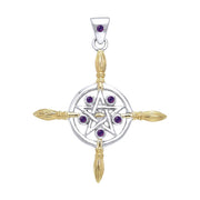 Broomstick & Pentacle silver with 18K Gold Accents Pendant MPD686