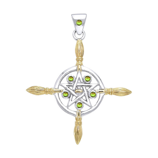 Broomstick & Pentacle silver with 18K Gold Accents Pendant MPD686