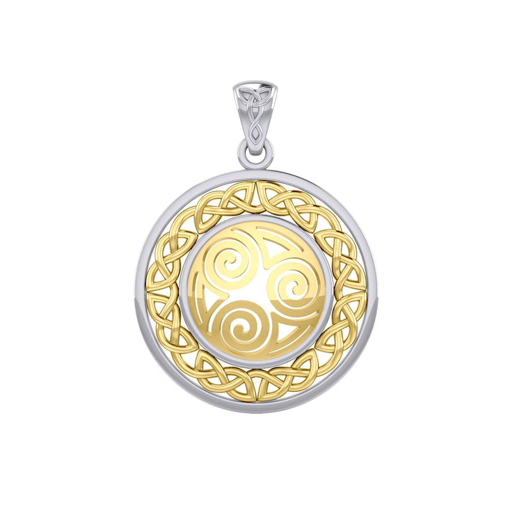 Celtic Knot Triskelion Spiral Silver with Gold Accent Pendant MPD727 - Wholesale Jewelry